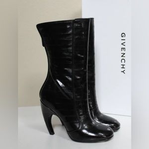 New Rare Givenchy Black Leather eel Curve Heel Tall Boot Shoes sz 38 8 7.5 NoBox